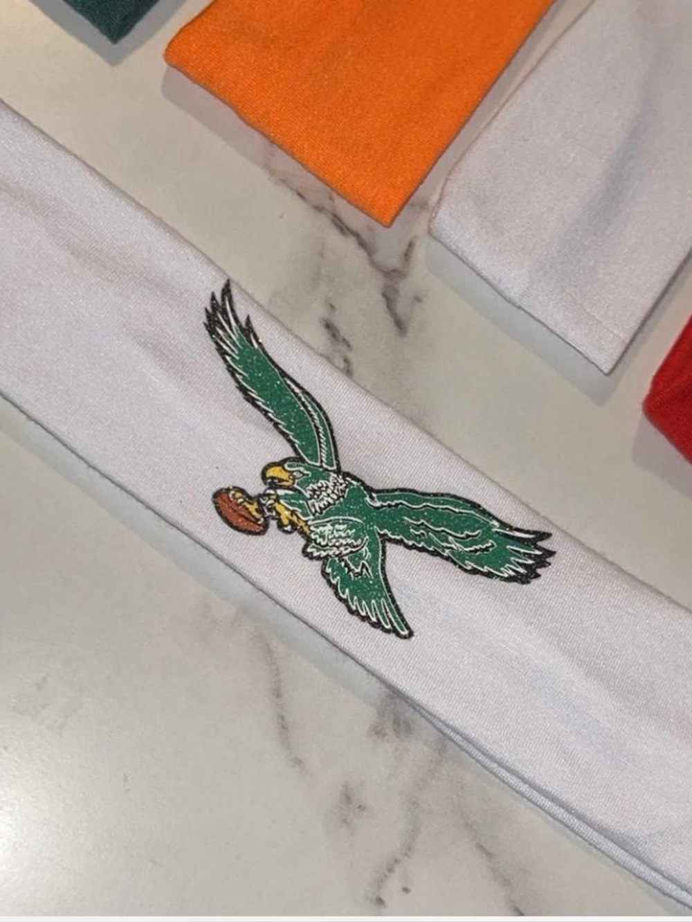 Philadelphia Eagles White Headband with Glitter Kelly Green Retro Logo